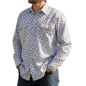 Vintage Panhandle Slim Blue White Pattern Long Sleeve Western Shirt Size L